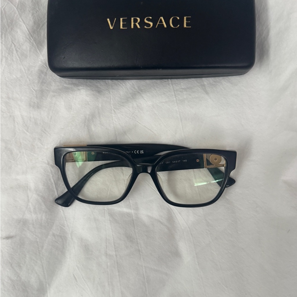 Versace Women's Glasses with Black Frames and Gold Accents